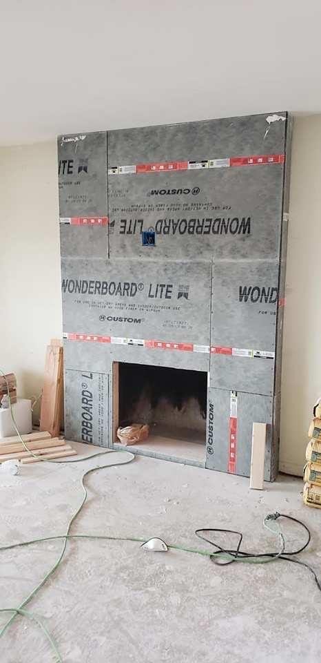 Fireplace framing with Wonderboard Lite substrate installation — Orange County CA