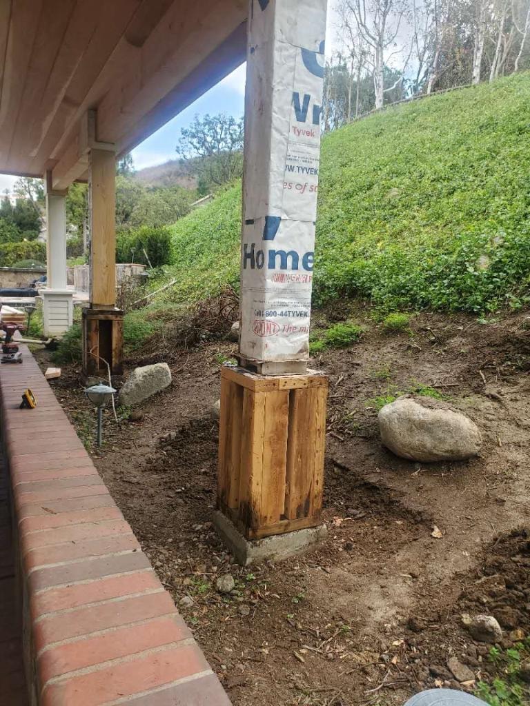 Structural column repair and base forming during patio cover renovation — Orange County CA