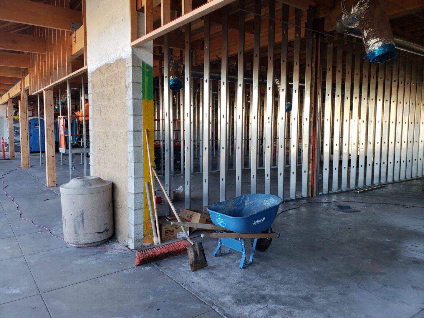 Coffee shop renovation — metal stud framing